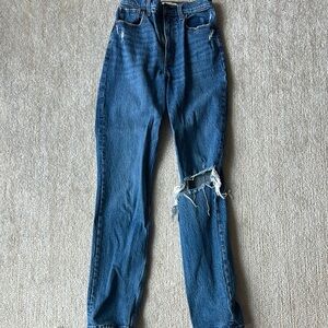 Abercrombie & Fitch High Rise Blue Jeans with Distressed Knee